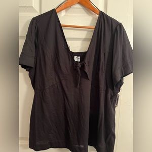 Old Navy Women’s XXL Black Knot Front Smocked Short Sleeve Blouse NWT